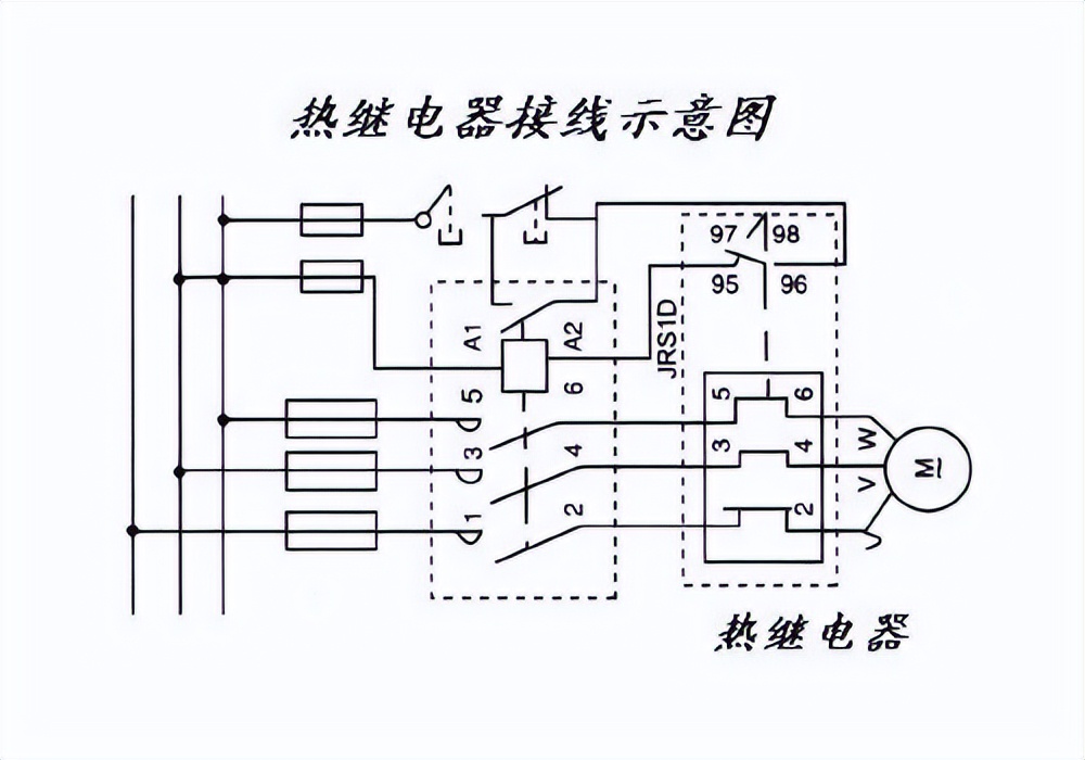 熱繼電器接線(xiàn)示意圖